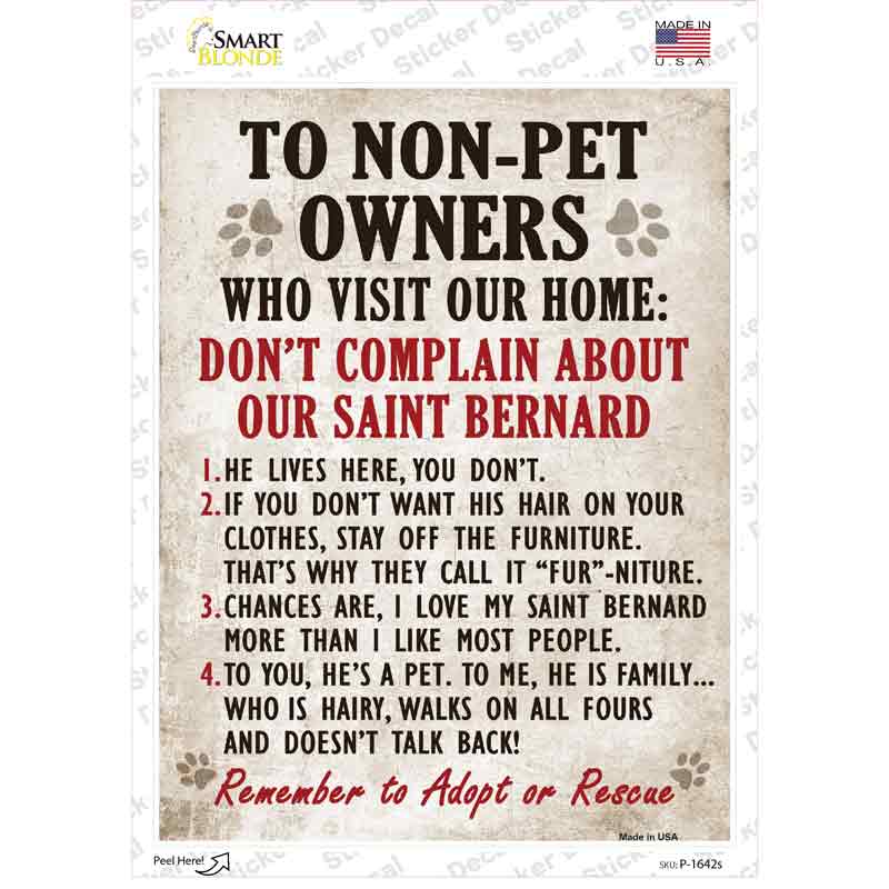 P-1642s-M Non-Pet Owners Saint Bernard Novelty Rectangle Sticker Decal - Medium