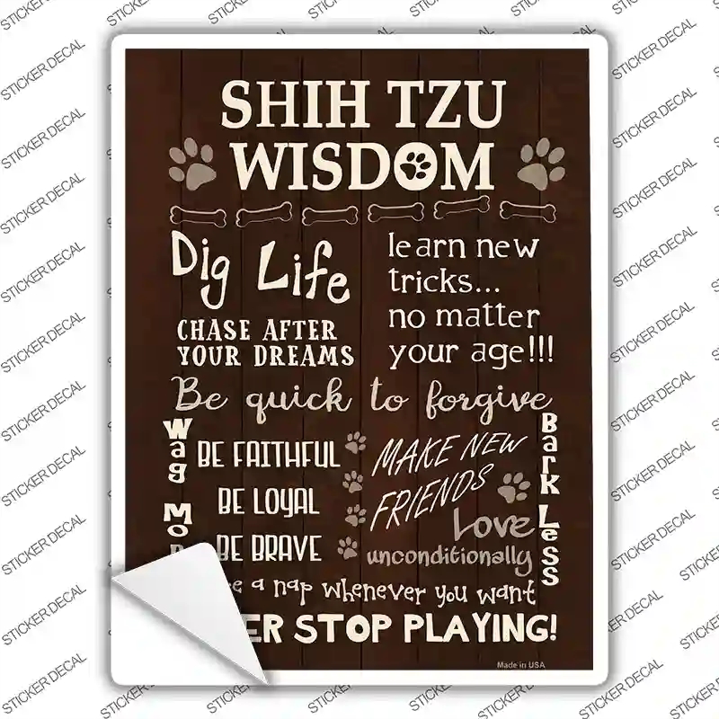 P-1665s-L Shih Tzu Wisdom Novelty Rectangle Sticker Decal - Large