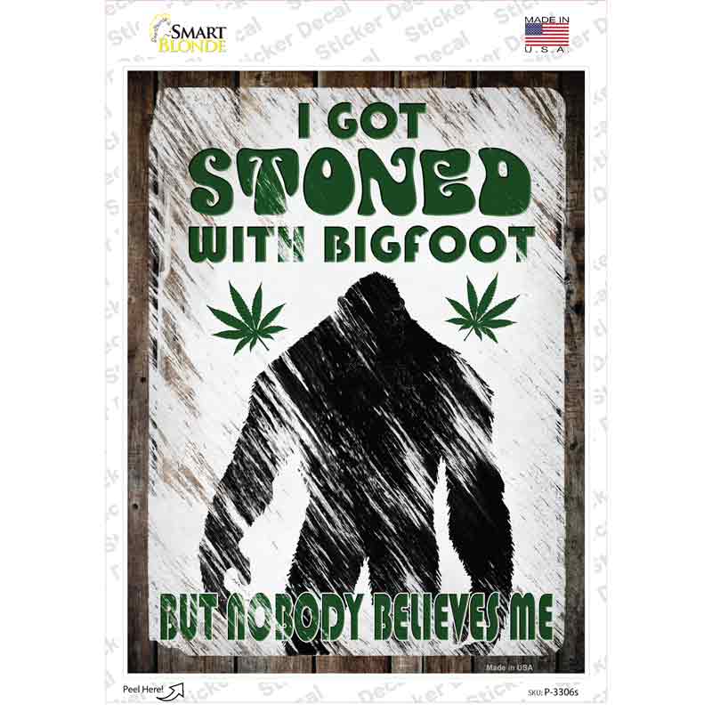 P-3306s-M Stoned with Bigfoot Novelty Rectangle Sticker Decal - Medium
