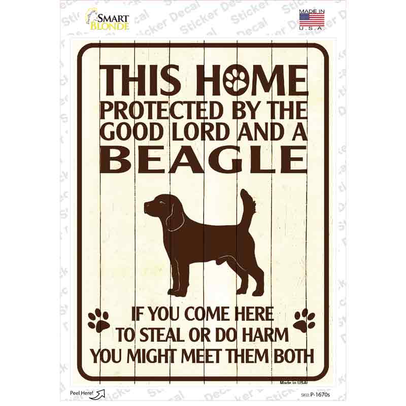 P-1670s-M Protected by A Beagle Novelty Rectangle Sticker Decal - Medium