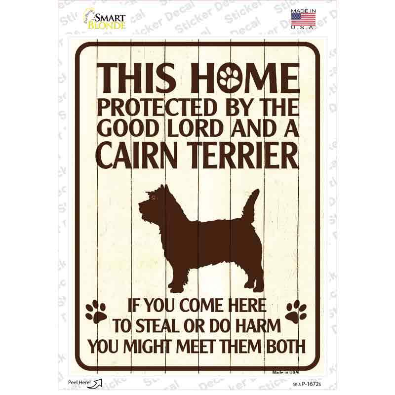 P-1672s-M Protected by A Cairn Terrier Novelty Rectangle Sticker Decal - Medium