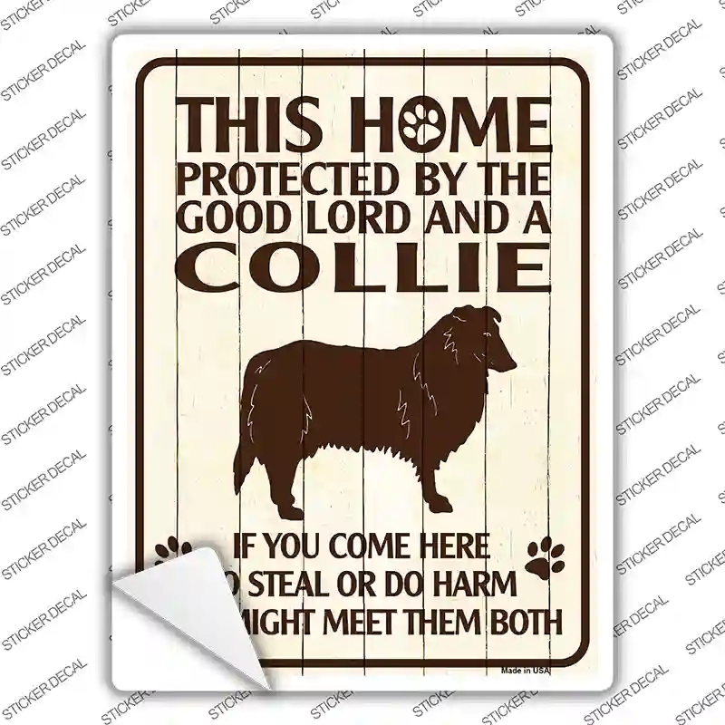 P-1677s-L Protected by A Collie Novelty Rectangle Sticker Decal - Large