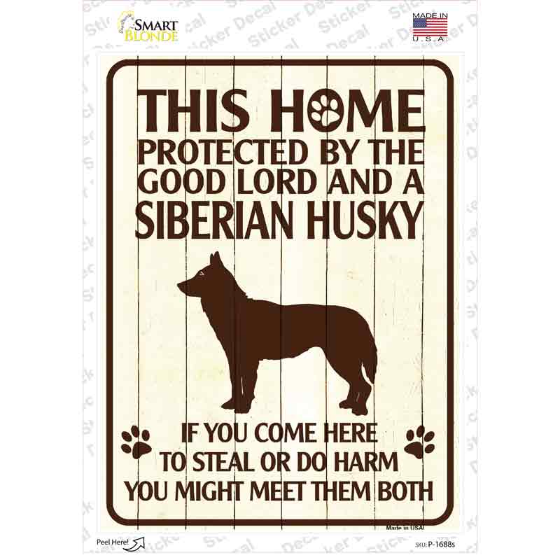 P-1688s-M Protected by A Siberian Husky Novelty Rectangle Sticker Decal - Medium