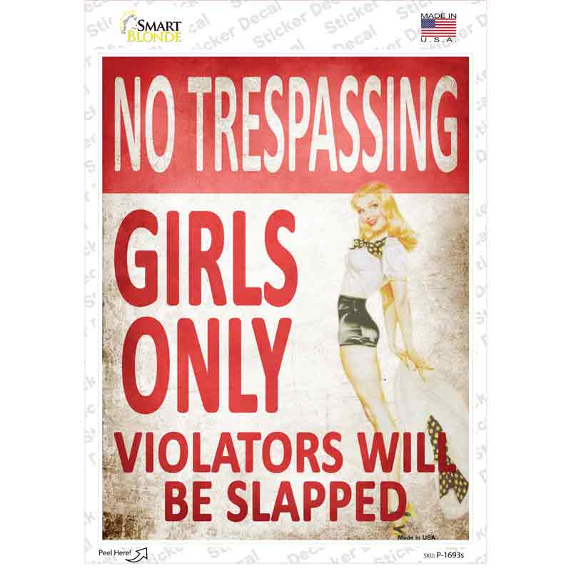P-1693s-M No Trespassing Girls Only Novelty Rectangle Sticker Decal - Medium