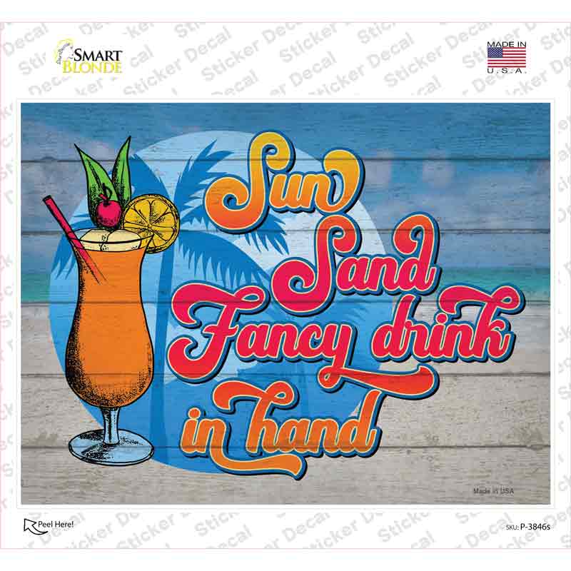 P-3846s-M Sun Sand Fancy Drinks Novelty Rectangle Sticker Decal - Medium