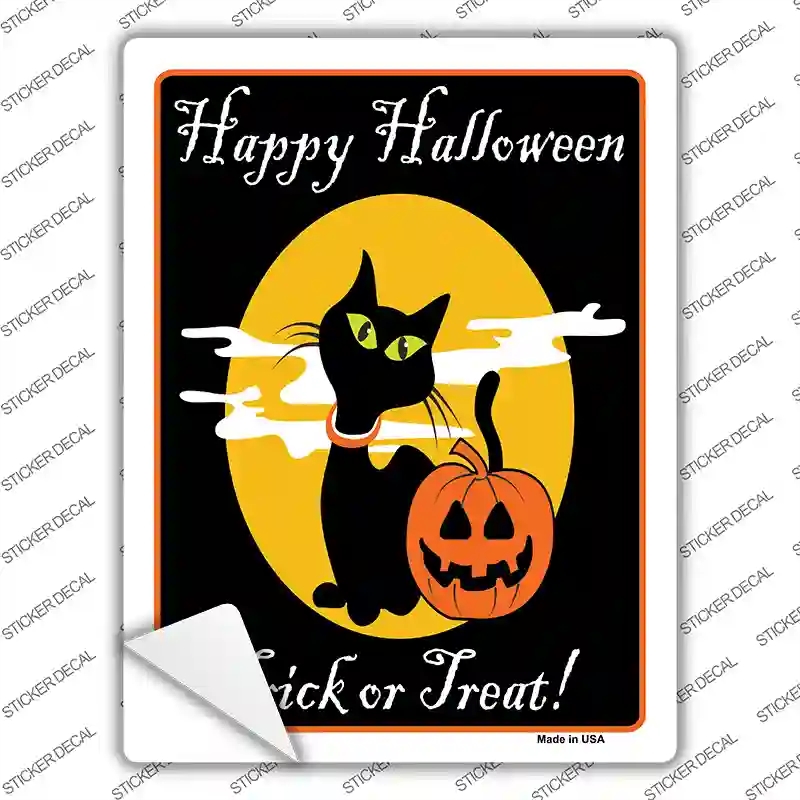 P-885s-S Happy Halloween Black Cat Novelty Rectangle Sticker Decal - Small