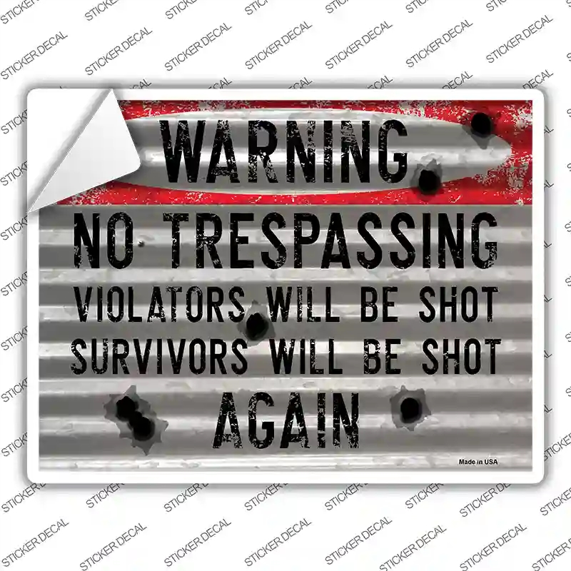 P-2606s-L Warning No Trespassing Novelty Rectangle Sticker Decal - Large