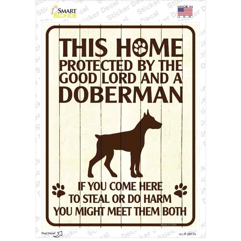 P-2817s-M This Home Protected by A Doberman Novelty Rectangle Sticker Decal - Medium
