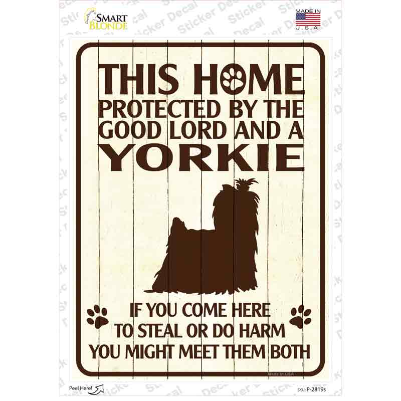 P-2819s-M This Home Protected by A Yorkie Novelty Rectangle Sticker Decal - Medium