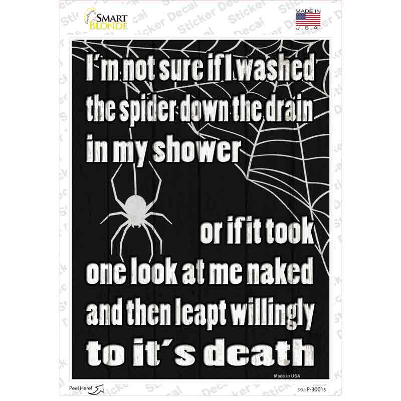 P-3001s-M Spider Down the Drain Novelty Rectangle Sticker Decal - Medium