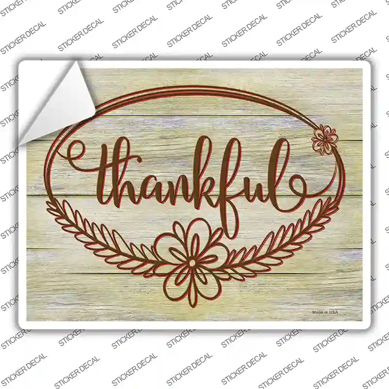 P-3955s-XL Thankful Wood Background Novelty Rectangle Sticker Decal - Extra Large