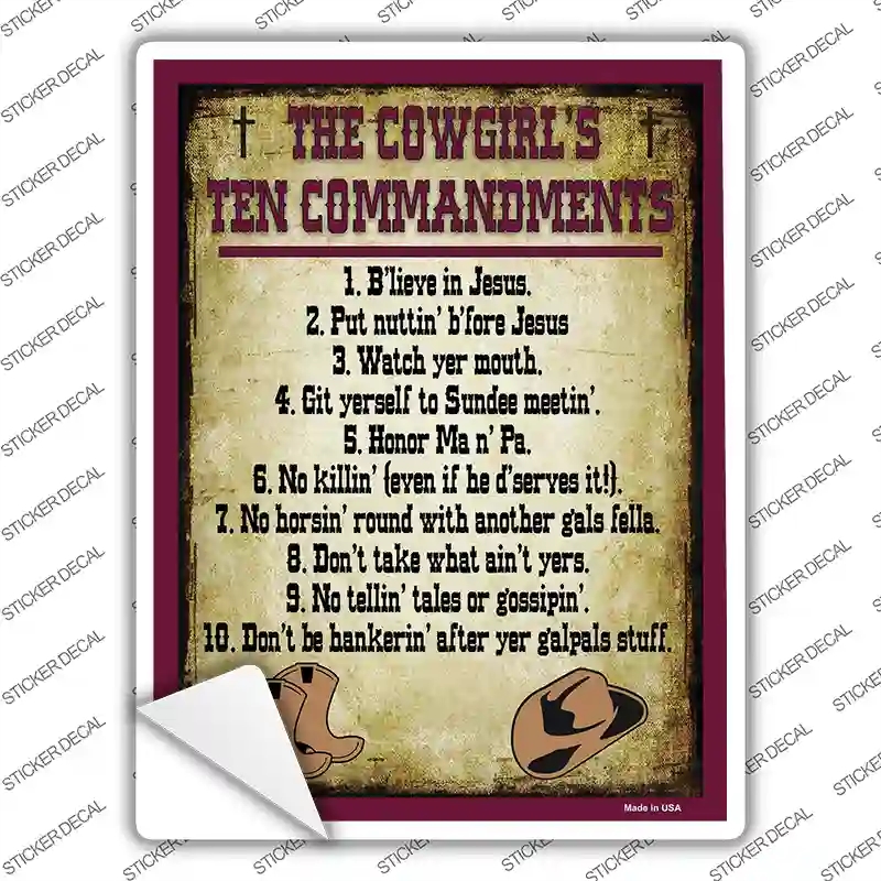 P-307s-S Cowgirls Ten Commandments Vertical Novelty Rectangle Sticker Decal - Small