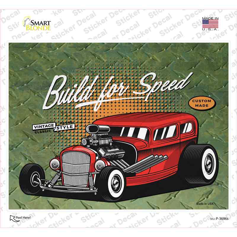 P-3696s-M Build for Speed Red Hotrod Novelty Rectangle Sticker Decal - Medium