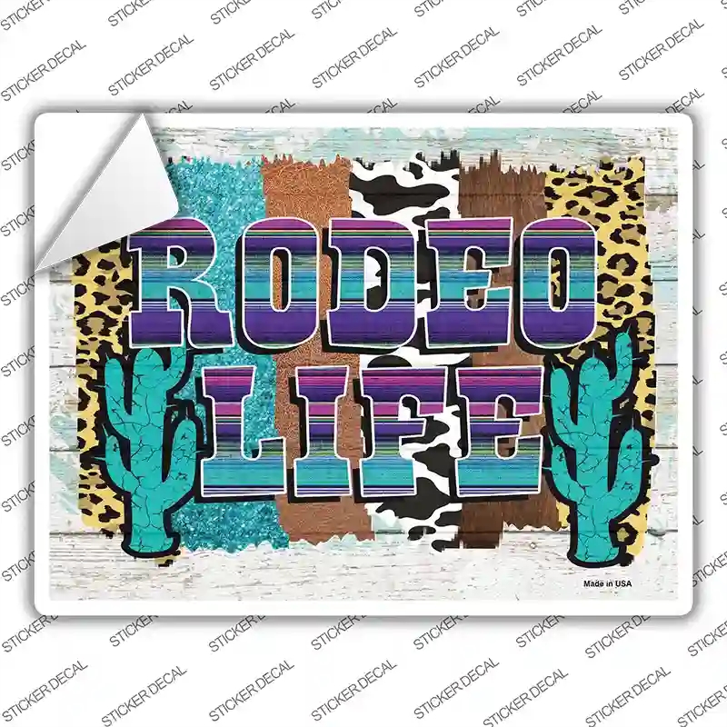 P-3702s-S Rodeo Life Turquoise Novelty Rectangle Sticker Decal - Small