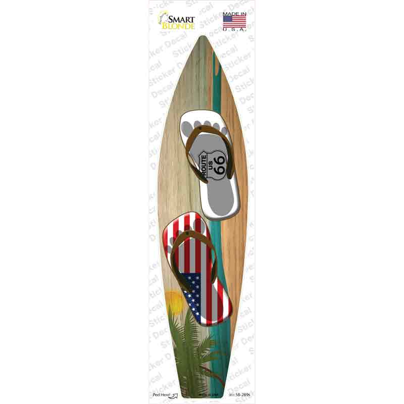 SB-289s-M Route 66 Flag Flip Flop Novelty Surfboard Sticker Decal - Medium
