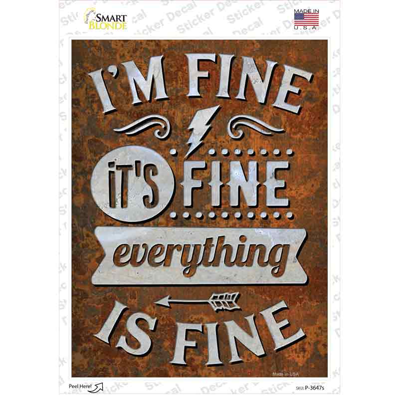 P-3647s-M Everything is Fine Novelty Rectangle Sticker Decal - Medium