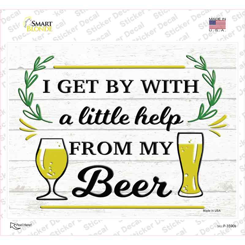 P-3590s-M Help From My Beer Novelty Rectangle Sticker Decal - Medium