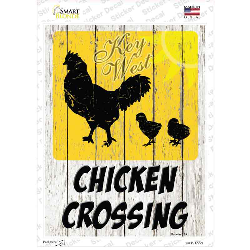 P-3772s-M Chicken Crossing Key West Novelty Rectangle Sticker Decal - Medium