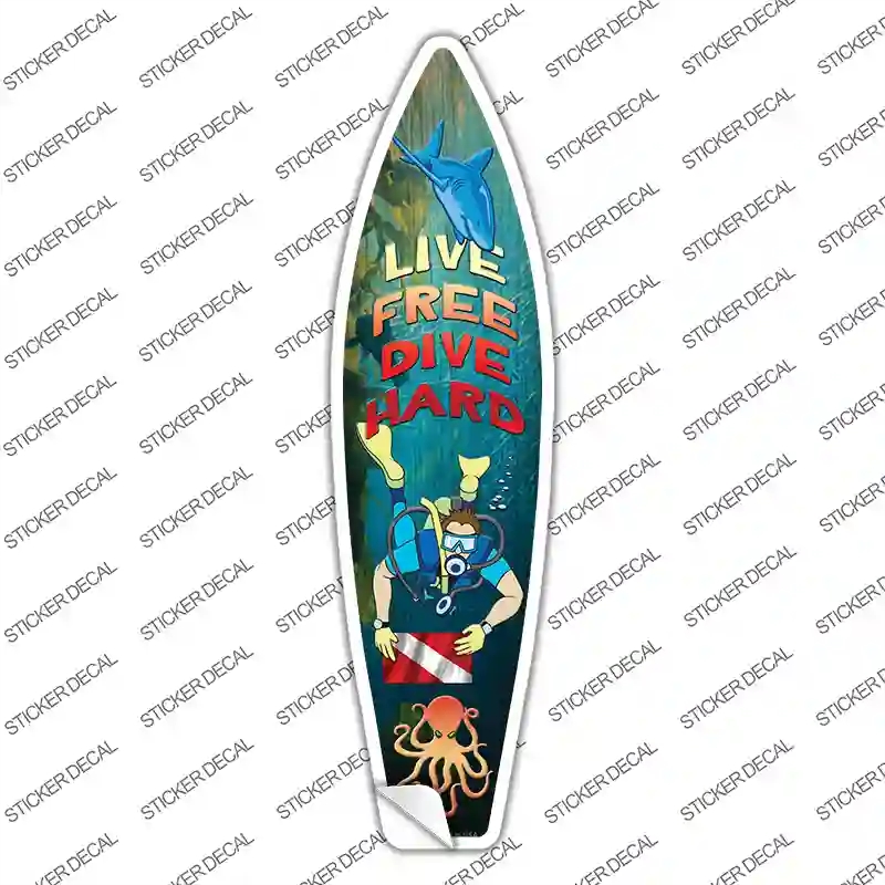 SB-077s-S Live Free Dive Hard Novelty Surfboard Sticker Decal - Small