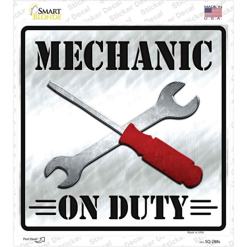 SQ-288s-M Mechanic on Duty Novelty Square Sticker Decal - Medium