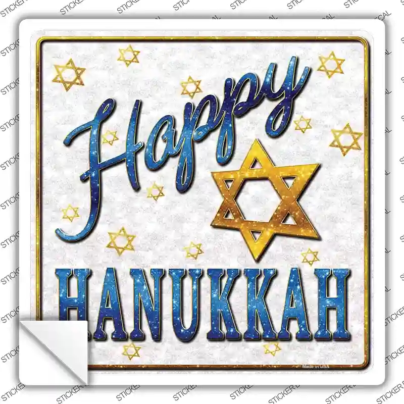 SQ-316s-S Happy Hanukkah Novelty Square Sticker Decal - Small