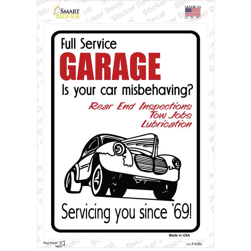 P-636s-M Full Service Garage Novelty Rectangle Sticker Decal - Medium