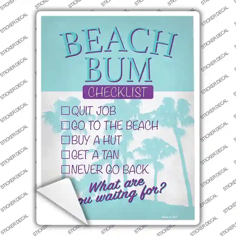 P-4157s-XL Beach Bum Checklist Novelty Rectangle Sticker Decal - Extra Large