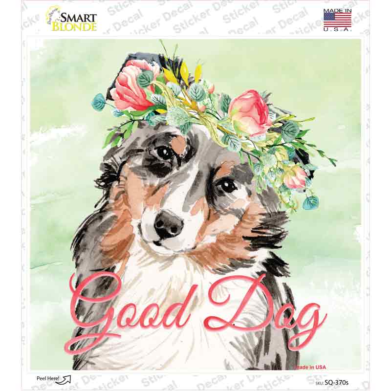 SQ-370s-M Australian Shepherd Good Dog Novelty Square Sticker Decal - Medium