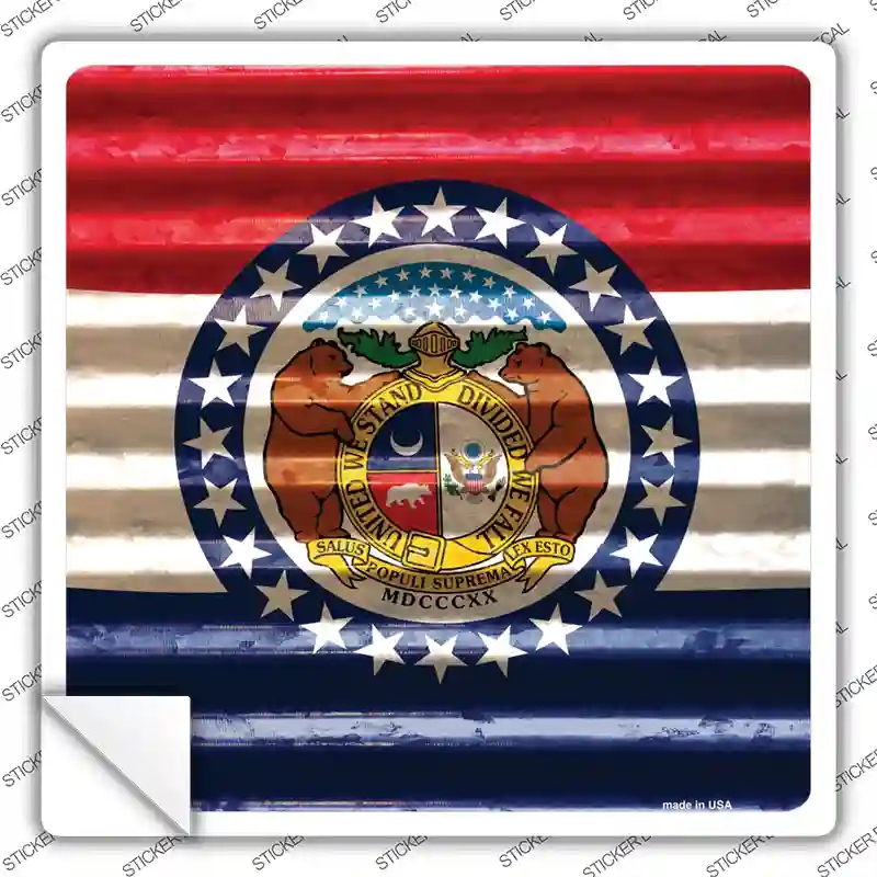 SQ-449s-L Missouri Flag Corrugated Effect Novelty Square Sticker Decal - Large