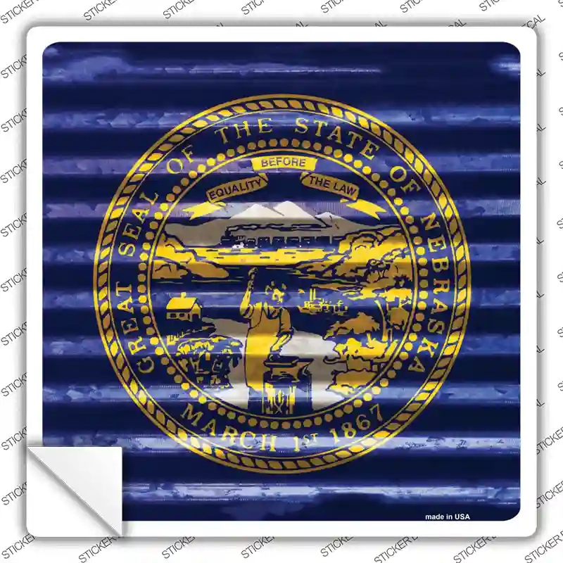 SQ-451s-XL Nebraska Flag Corrugated Effect Novelty Square Sticker Decal - Extra Large