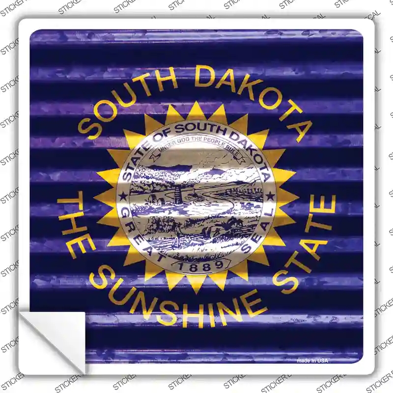 SQ-465s-XL South Dakota Flag Corrugated Effect Novelty Square Sticker Decal - Extra Large