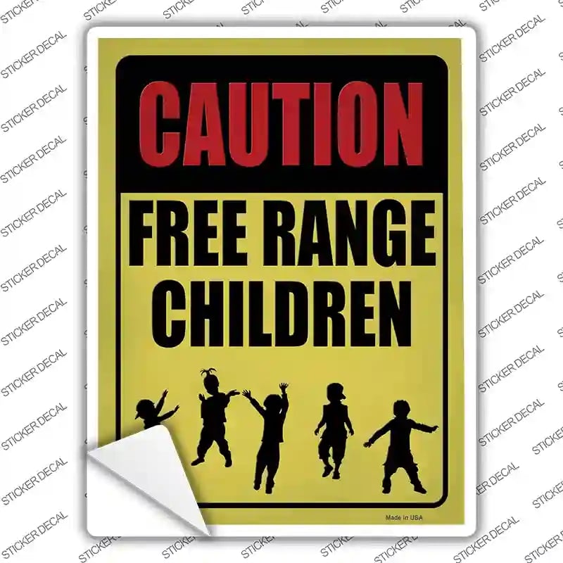 P-4104s-S Caution Free Range Children Novelty Rectangle Sticker Decal - Small