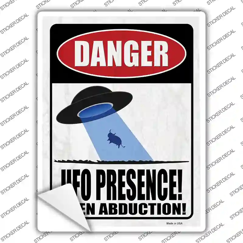 P-4120s-XL UFO Presence Cow Novelty Rectangle Sticker Decal - Extra Large
