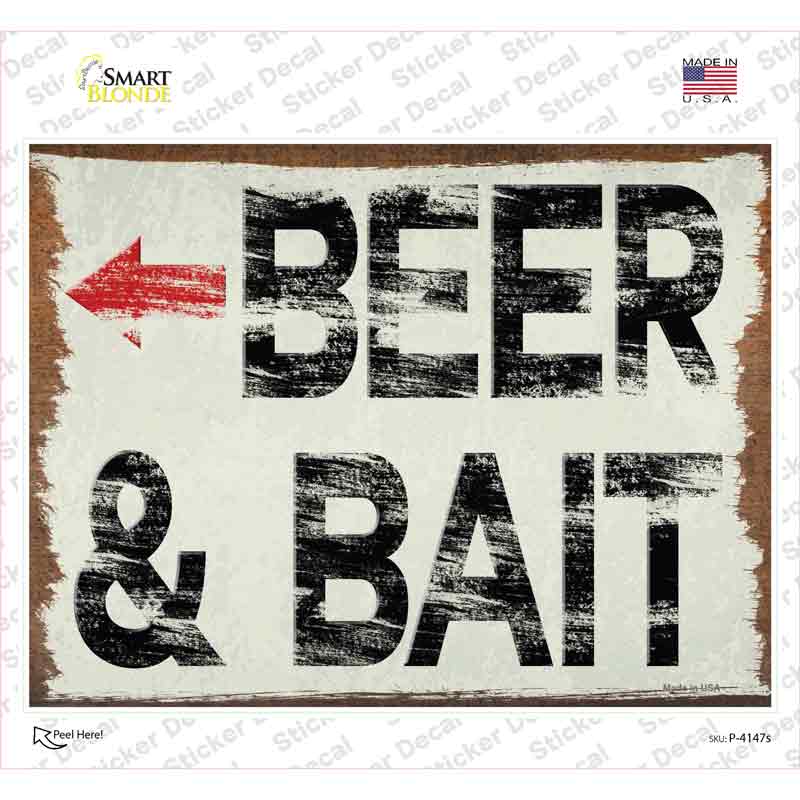 P-4147s-M Beer & Bait Left Novelty Rectangular Sticker Decal - Medium