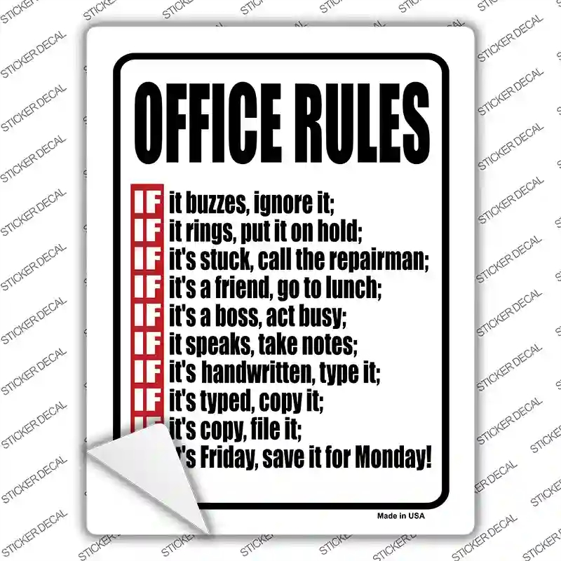 P-693s-S Office Rules Novelty Rectangle Sticker Decal - Small