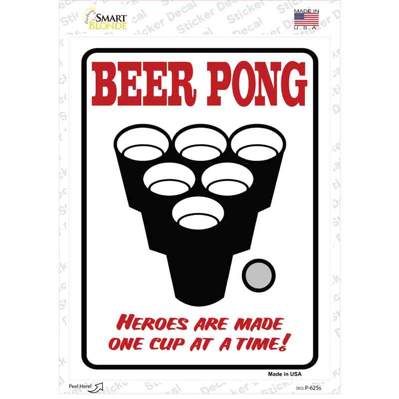 P-625s-M Beer Pong Novelty Rectangle Sticker Decal - Medium