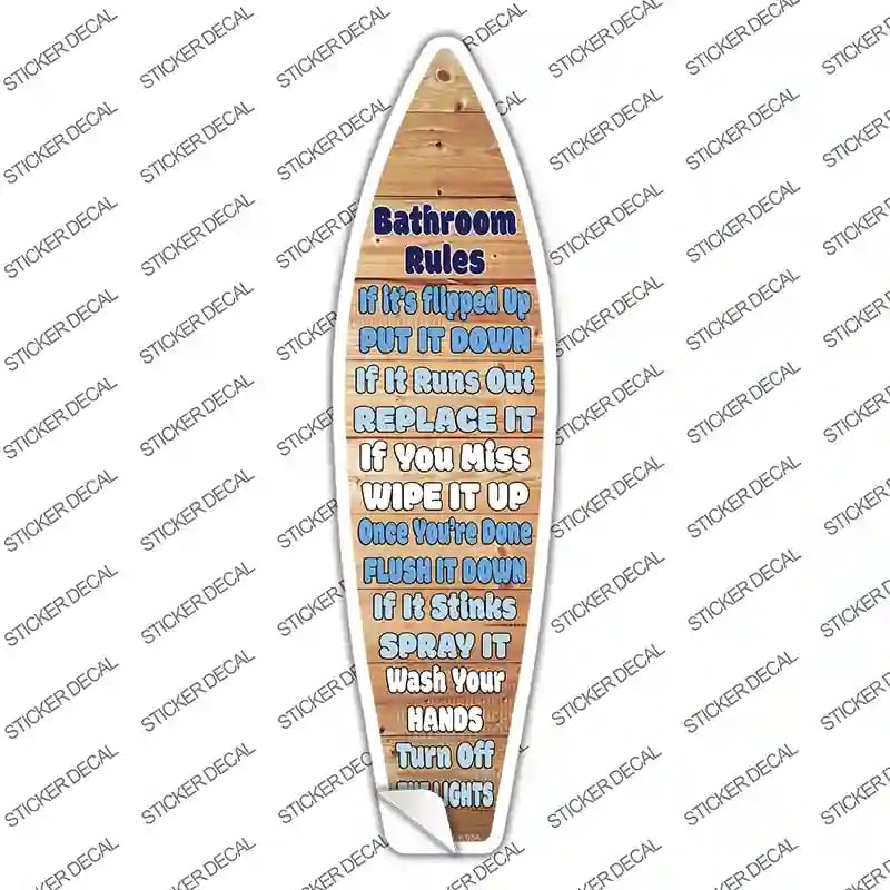 SB-300s-XL Bathroom Rules Novelty Surfboard Sticker Decal - Extra Large