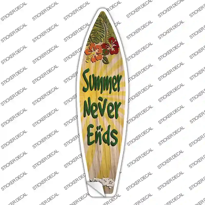 SB-337s-L Summer Never Ends Novelty Surfboard Sticker Decal - Large