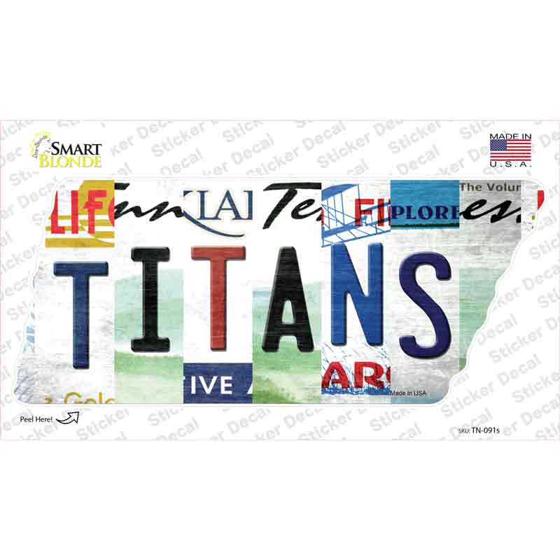 TN-091s-M Titans Strip Art Novelty Tennessee Shape Sticker Decal - Medium