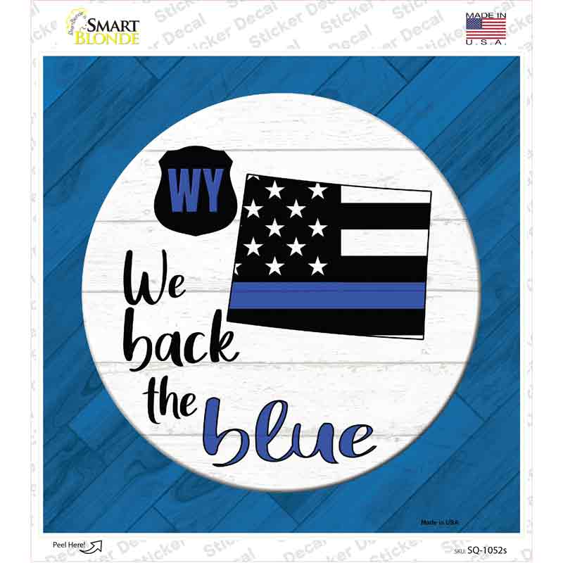 SQ-1052s-M Wyoming Back the Blue Novelty Square Sticker Decal - Medium