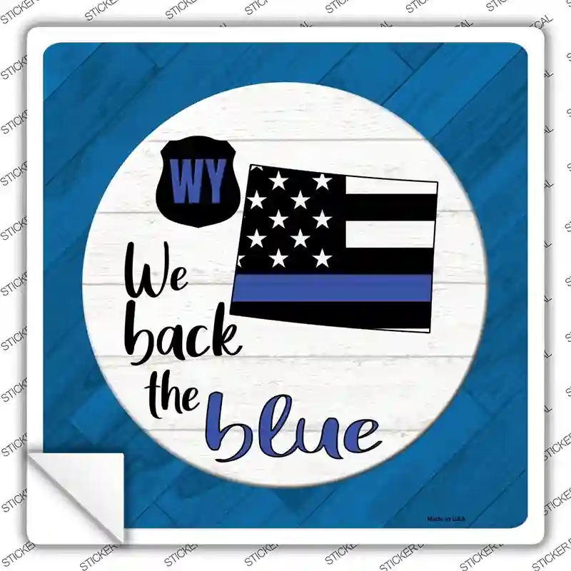SQ-1052s-S Wyoming Back the Blue Novelty Square Sticker Decal - Small