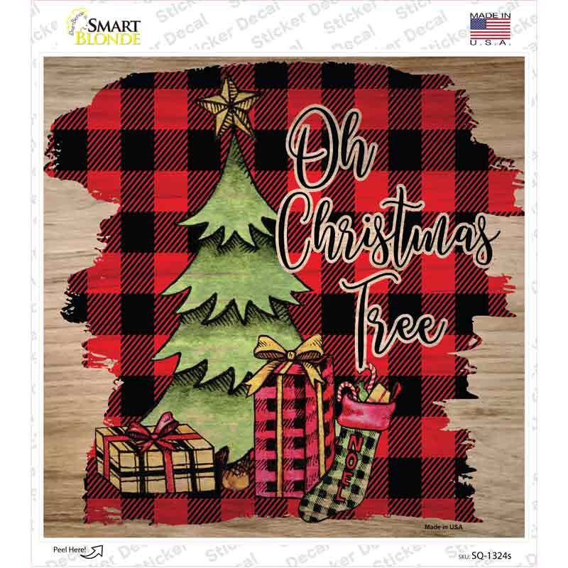SQ-1324s-M Oh Christmas Tree Red Novelty Square Sticker Decal - Medium