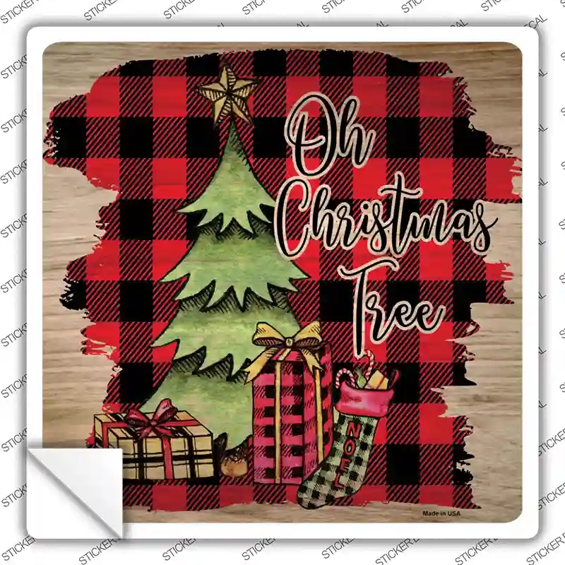 SQ-1324s-S Oh Christmas Tree Red Novelty Square Sticker Decal - Small
