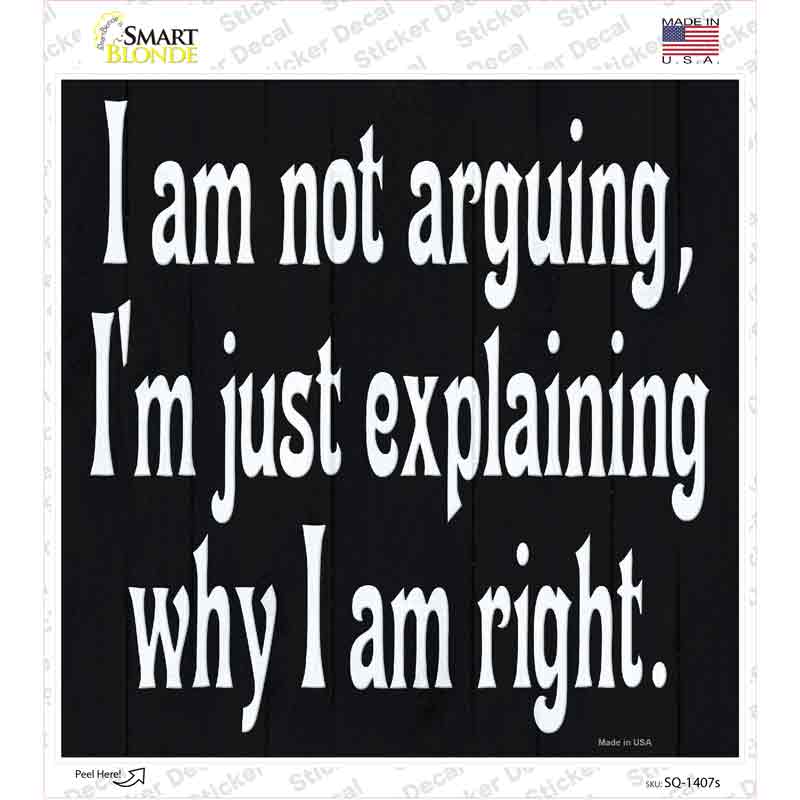 SQ-1407s-M I Am Not Arguing Novelty Square Sticker Decal - Medium