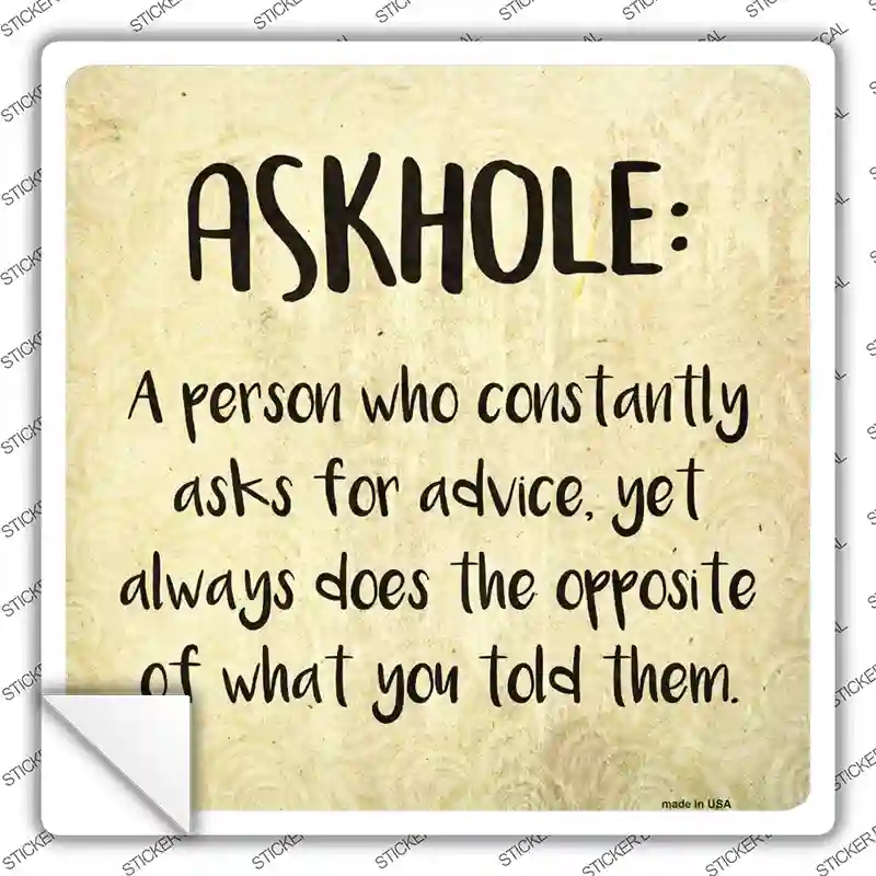 SQ-587s-L Askhole Definition Novelty Square Sticker Decal - Large
