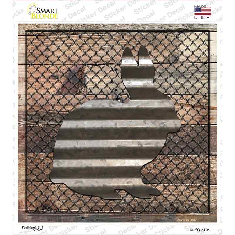 SQ-610s-M Corrugated Rabbit on Wood Novelty Square Sticker Decal - Medium