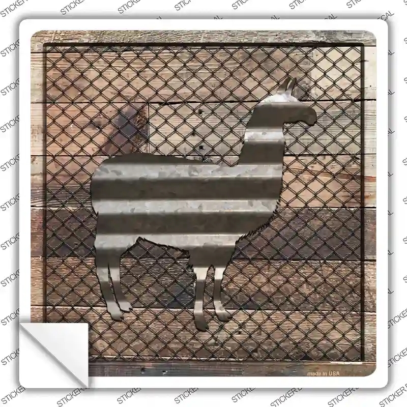SQ-622s-L Corrugated Llama on Wood Novelty Square Sticker Decal - Large