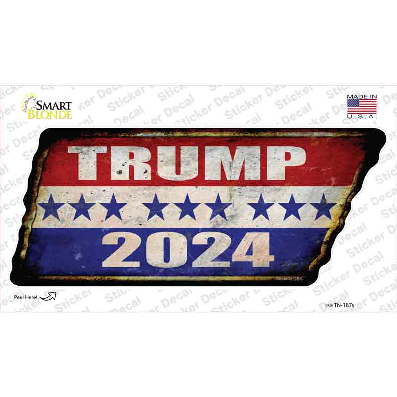 TN-187s-M Trump 2024 Stripes Novelty Rusty Tennessee Shape Sticker Decal - Medium