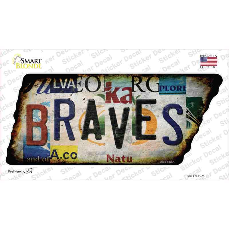 TN-192s-M Braves Strip Art Novelty Rusty Tennessee Shape Sticker Decal - Medium