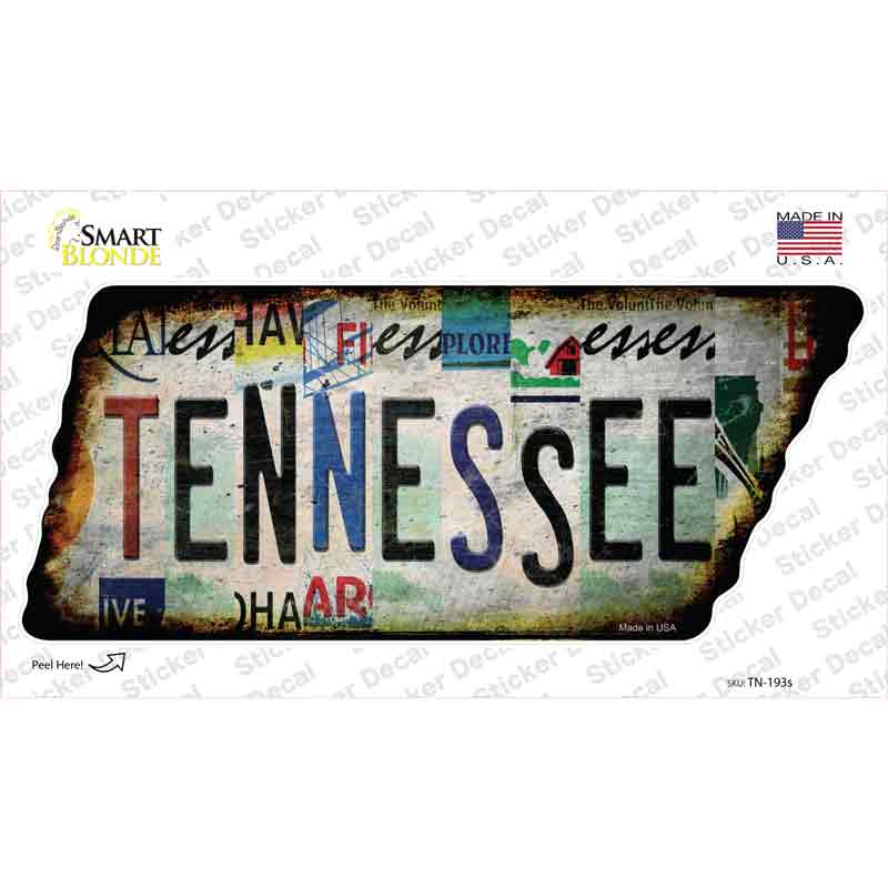 TN-193s-M Tennessee Strip Art Novelty Rusty Tennessee Shape Sticker Decal - Medium